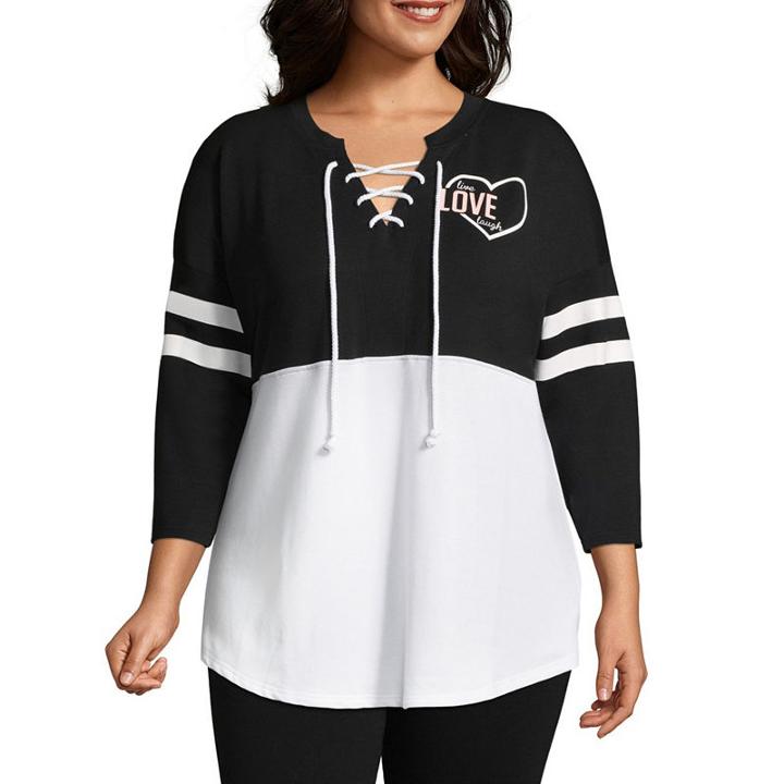 Miss Chievous 3/4 Sleeve Lace Up Pullover - Plus