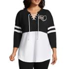 Miss Chievous 3/4 Sleeve Lace Up Pullover - Plus