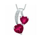 Lab-created Ruby And Diamond-accent Sterling Silver Double-heart Pendant Necklace