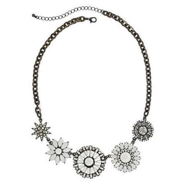 Mixit Crystal & White Flower Statement Necklace