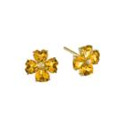 Heart-shaped Genuine Citrine 14k Yellow Gold Flower Earrings