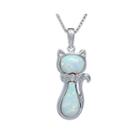 Lab-created Opal And Diamond-accent Sterling Silver Cat Pendant Necklace