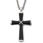 Mens Stainless Steel Diamond-accent Cross Pendant Necklace