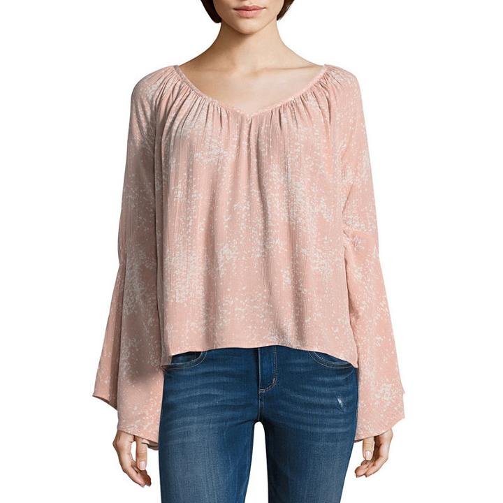 A.n.a Long Sleeve V Neck Woven Blouse-petite