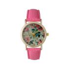 Olivia Pratt Womens Floral Rhinestone Accent Dial Bubble Pink Leather Watch 14977