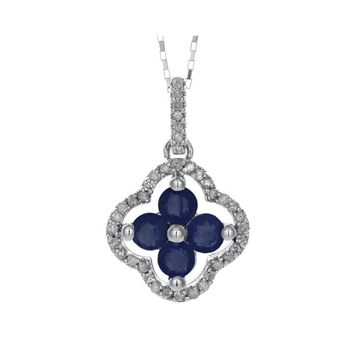 1/8 Ct. T.w. Diamond And Genuine Sapphire 10k White Gold Flower Pendant Necklace