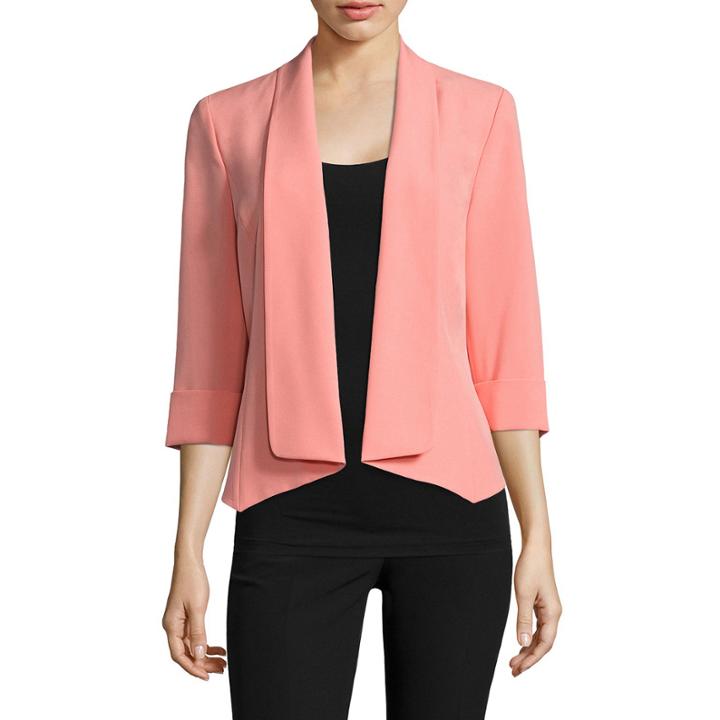 Black Label By Evan-picone 3/4 Sleeve Open Front Jacket