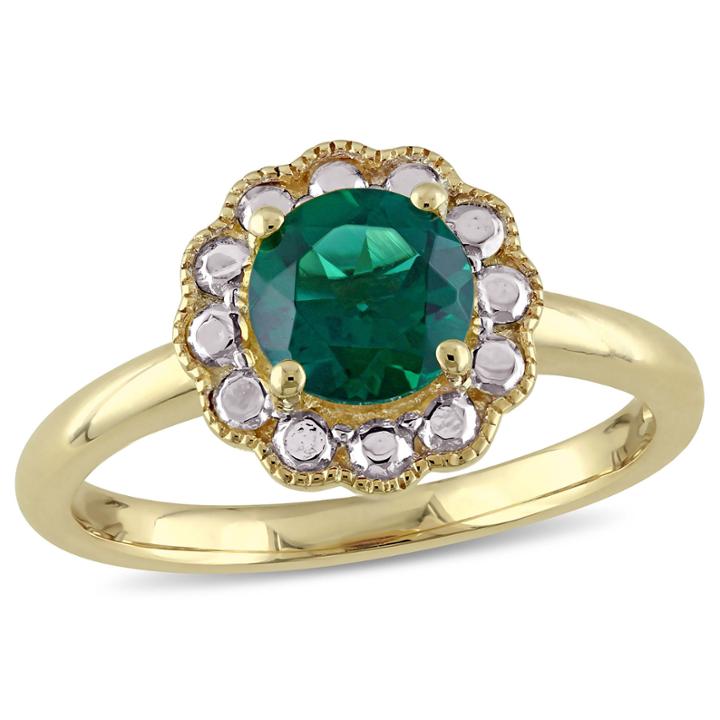 Womens Lab Created Emerald 10k Gold Cocktail Ring