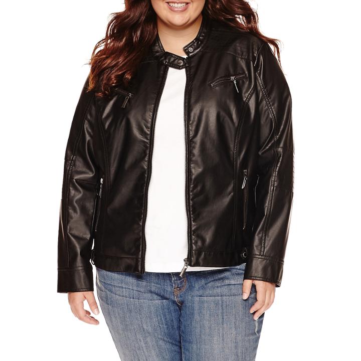 Jou Jou Center-zip Pleather Jacket - Juniors Plus