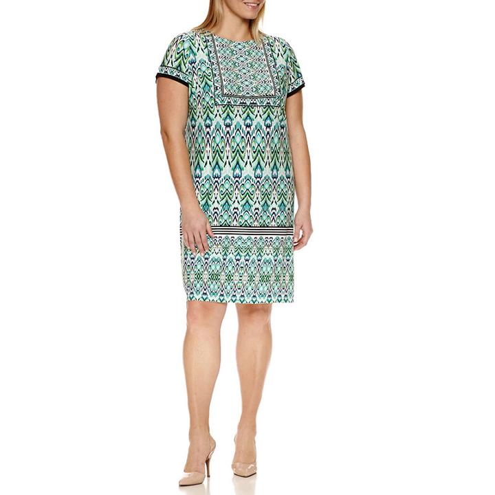 London Times Short Sleeve Knit Sheath Dress - Plus