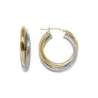 Infinite Gold&trade; 14k Two-tone Gold Crisscross 3mm Hoop Earrings