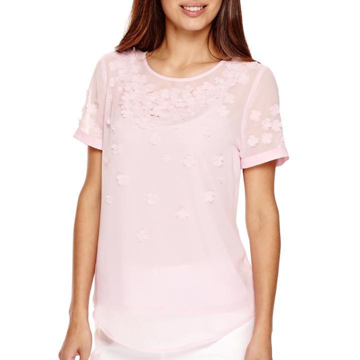 Liz Claiborne Short-sleeve 3d Floral Blouse - Petite