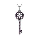 Lab-created Pink Sapphire Sterling Silver Key Pendant Necklace