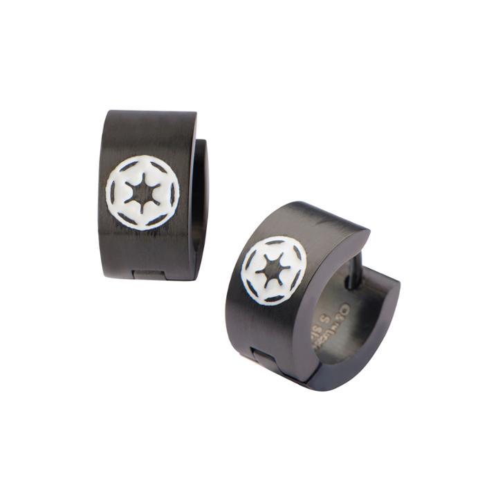 Star Wars Black Stainless Steel Galactic Empire Cog Logo Hoop Earrings