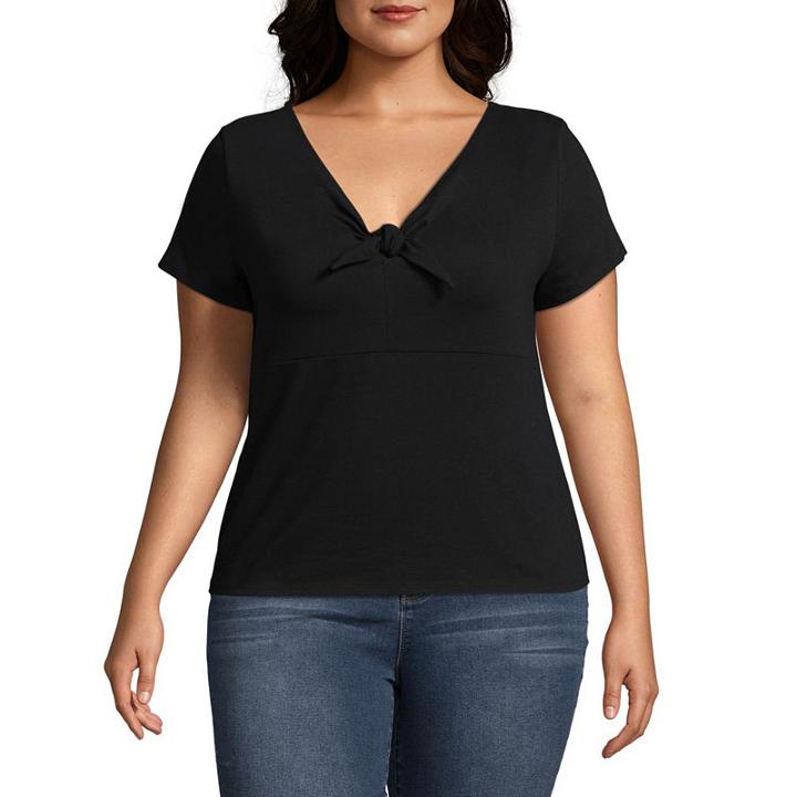 Arizona Short Sleeve V Neck Dots T-shirt-womens Juniors Plus