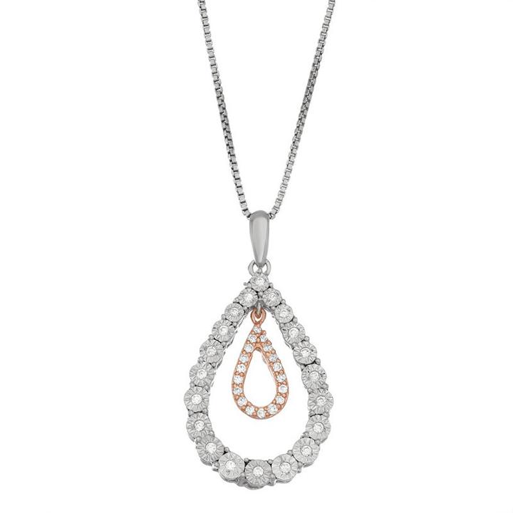 Womens 1/5 Ct. T.w. White Diamond 14k Rose Gold Over Silver Sterling Silver Pendant Necklace
