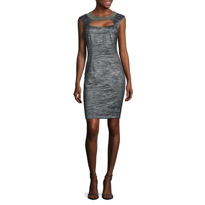 Scarlett Crinkle Sheath With Beaded Cutout Dress
