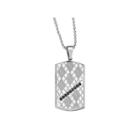 Mens Black Cubic Zirconia Stainless Steel Dog Tag Pendant