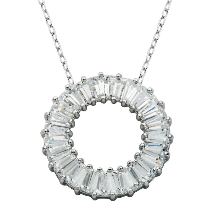 Diamonart Sterling Silver Baguette Cubic Zironcia Circle Pendant Necklace