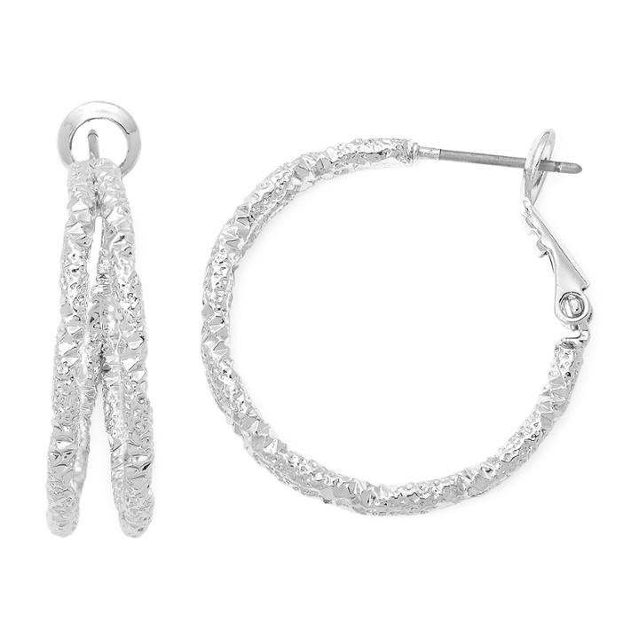 Sensitive Ears Silver-tone Etched Double-hoop Earrings