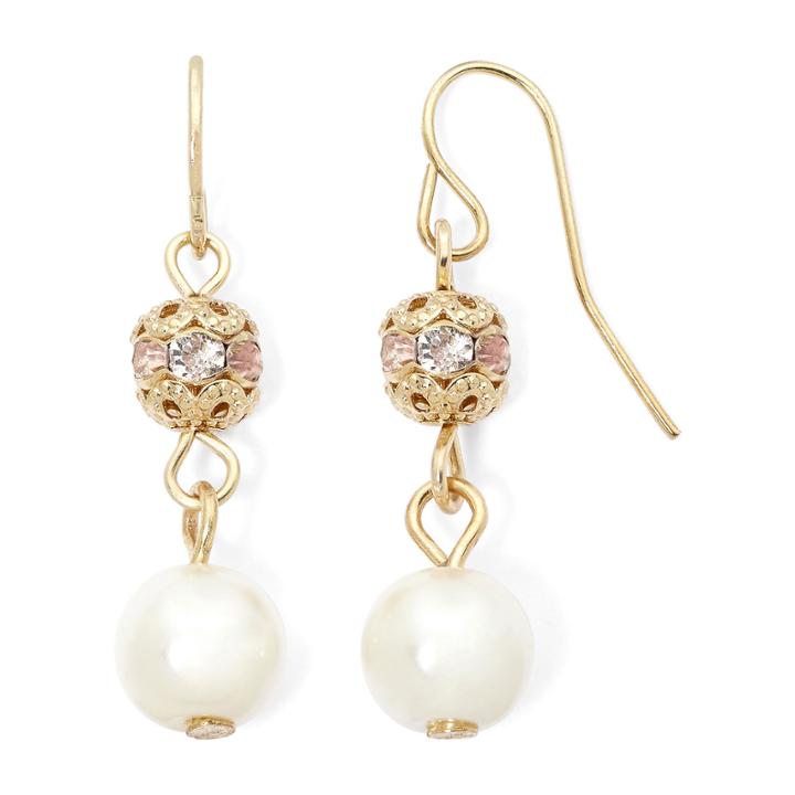 Vieste Simulated Pearl And Filigree Gold-tone Drop Earrings