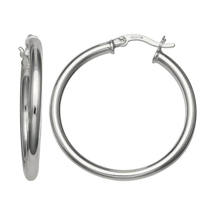 Silver Reflections Silver Plated 35mm Polished Pure Silver Over Brass 35mm Round Hoop Earrings