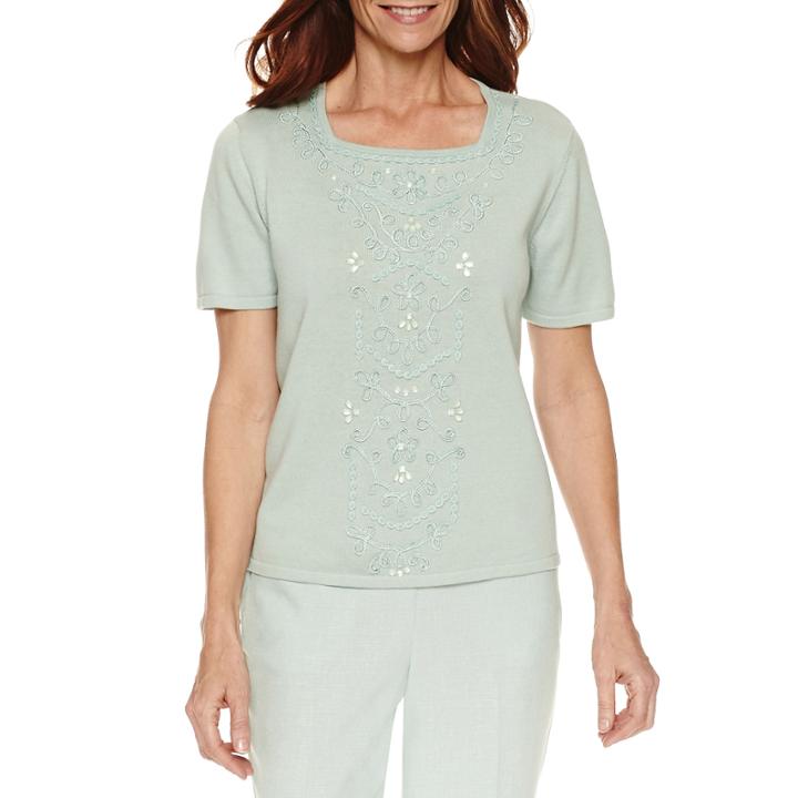 Alfred Dunner Ladies Who Lunch Short Sleeve Square Neck Pullover Sweater-petites