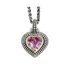 Shey Couture Lab-created Pink Sapphire Sterling Silver Antiqued Heart Pendant Necklace