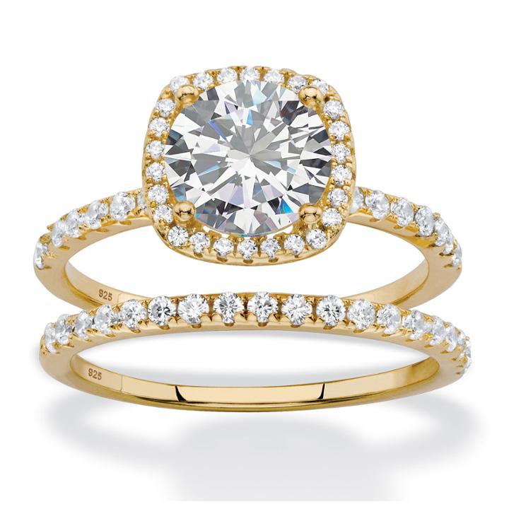 Diamonart Womens 2 1/2 Ct. T.w. White Cubic Zirconia 14k Gold Over Silver Bridal Set