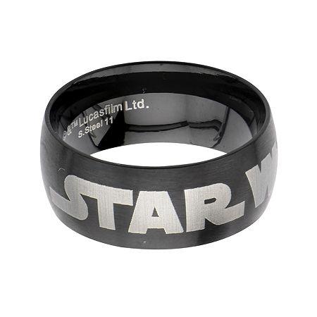 Star Wars Logo Mens Stainless Steel And Black Ip Dome Ring
