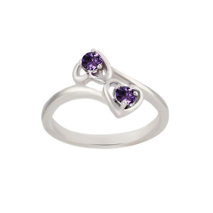 Genuine Amethyst Sterling Silver Two Heart Ring