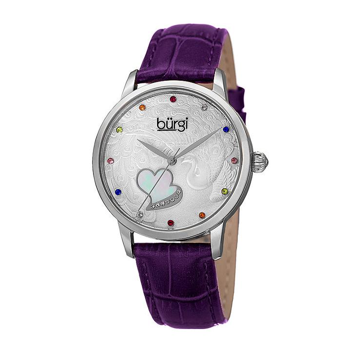 Burgi Womens Purple And Silver Tone Strap Watch