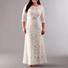 Melrose 3/4 Sleeve Beaded Lace Evening Gown-plus