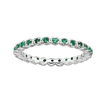Personally Stackable Lab-created Emerald Sterling Silver Eternity Ring