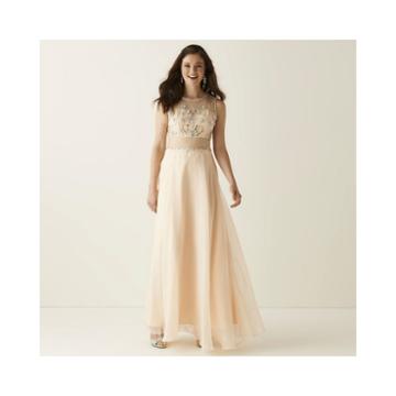 Crystal Sky Sleeveless Sequin Illusion Popover Long Slim Dress- Juniors