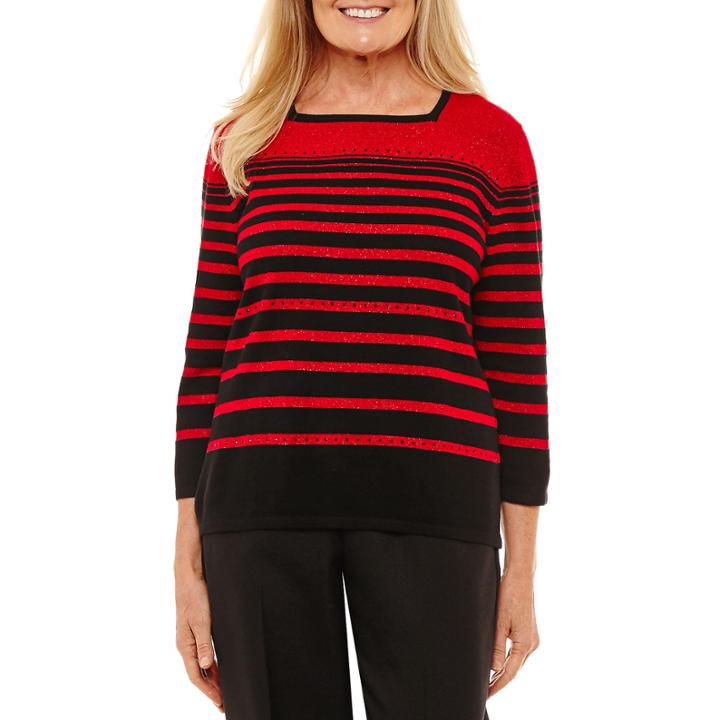 Alfred Dunner Square Neck Embellished Sweater