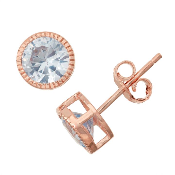 Lab Created Aquamarine 14k Rose Gold Over Silver Stud Earrings