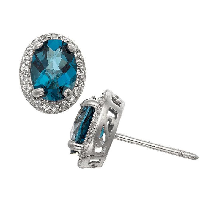 Genuine Blue Topaz Sterling Silver 10.7mm Stud Earrings