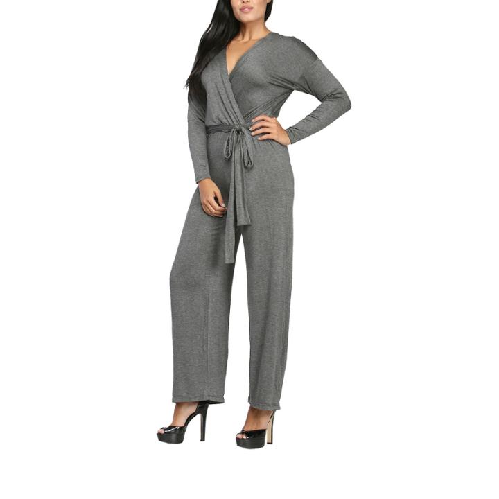 24/7 Comfort Apparel Deep V-neck Jumpsuit