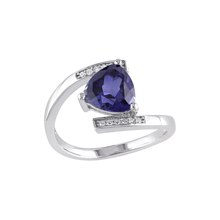 Lab-created Blue Sapphire And Diamond-accent Sterling Silver Bypass Ring