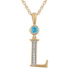 L Womens Genuine Blue Topaz 14k Gold Over Silver Pendant Necklace