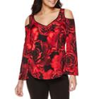 Bisou Bisou Long Sleeve V Neck Cold Shoulder Top
