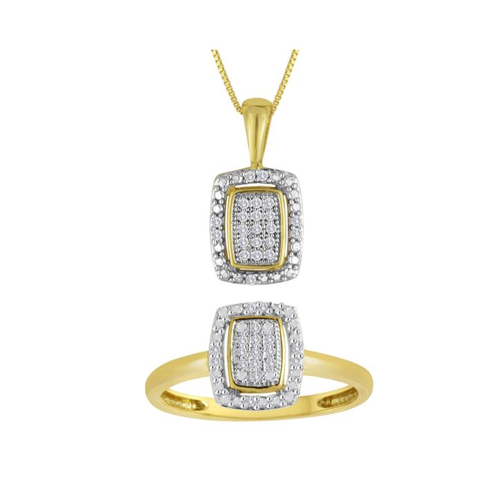 1/10 Ct. T.w. Diamond 10k Yellow Gold Pendant Necklace And Ring Set