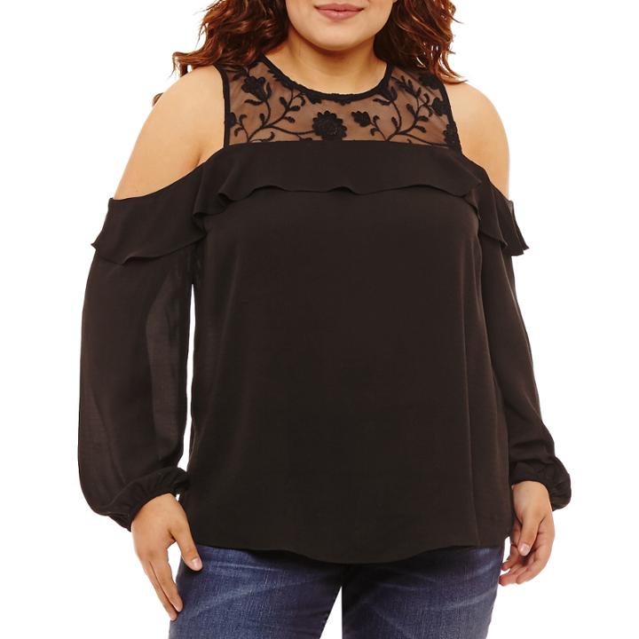 By & By Long Sleeve Crew Neck Crepe Blouse-juniors