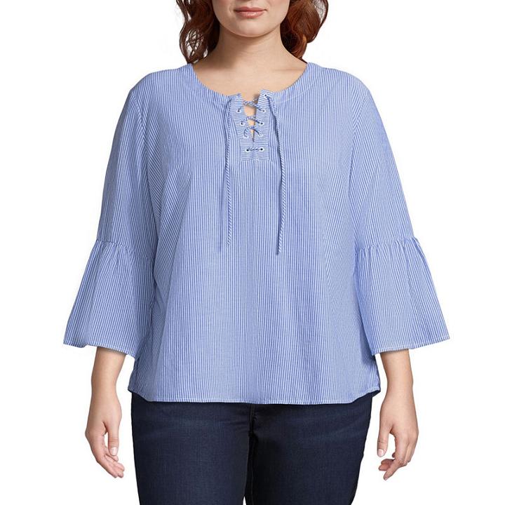 St. John's Bay 3/4 Bell Sleeve Printed Blouse-plus