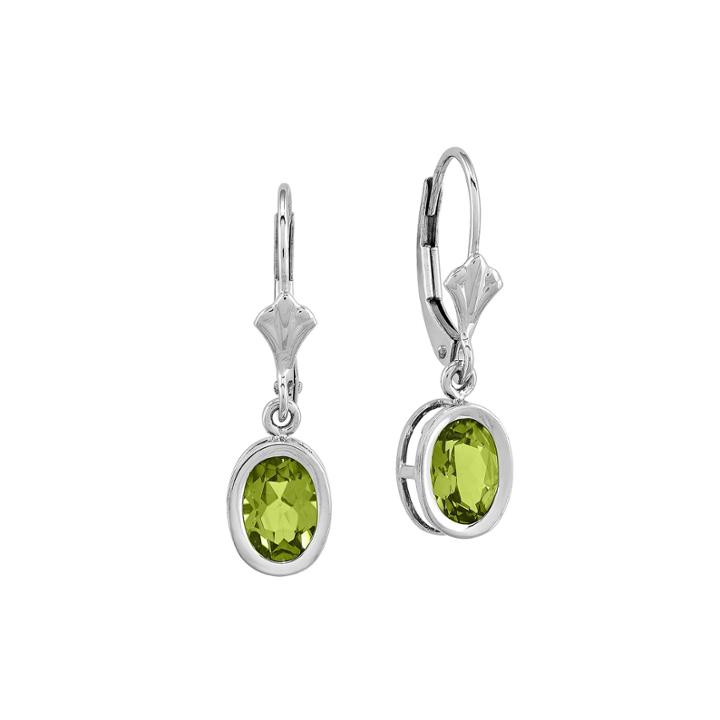 Genuine Peridot 14k White Gold Oval-shaped Earrings