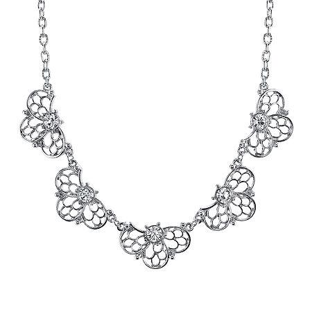 1928 Jewelry Crystal Silver-tone Filigree Necklace
