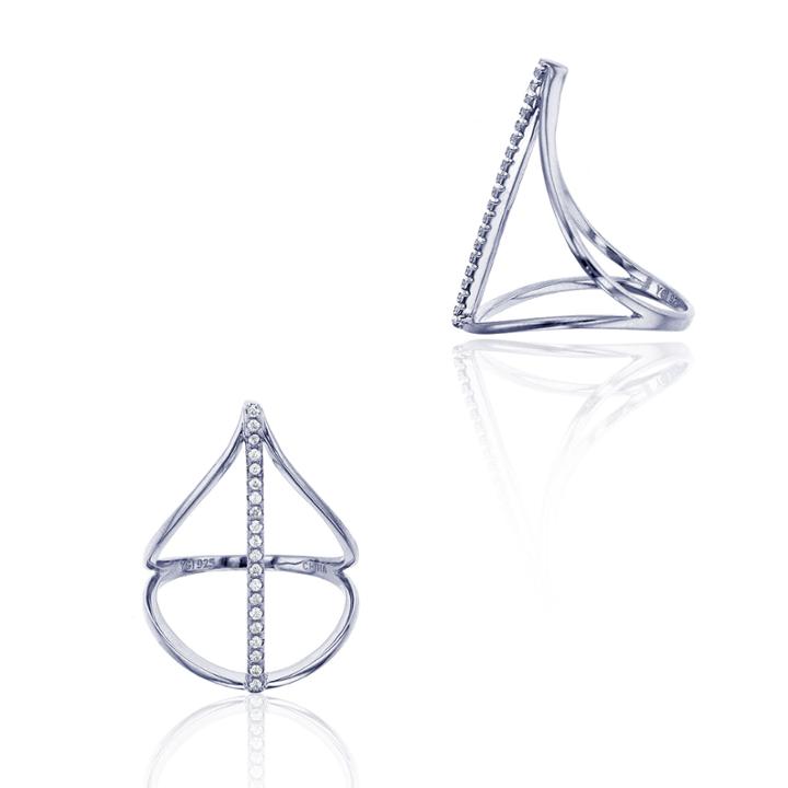 Sterling Silver Rhodium Pave Trend Fashion Ring