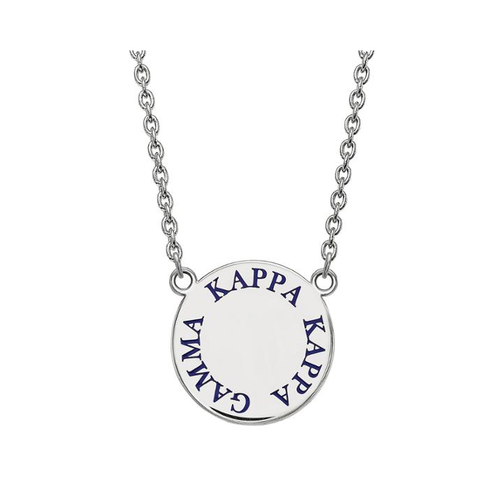 Kappa Kappa Gamma Enamel Sterling Silver Disc Pendant Necklace