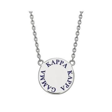 Kappa Kappa Gamma Enamel Sterling Silver Disc Pendant Necklace